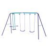 Outsunny Metal Swing Set with Glider, Two Swing Seats and Adjustable Height, Outdoor Heavy Duty A-Frame Suitable for Playground, Backyard, Purple