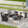 4 Pieces Outdoor Patio Furniture Sets Garden Rattan Chair Wicker Set, Poolside Lawn Chairs with Tempered Glass Coffee Table Porch Furniture
