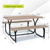 Outdoor Picnic Table Bench Set with Metal Base