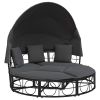 Patio Lounge Bed with Canopy and Cushions Black Poly Rattan