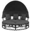 Patio Lounge Bed with Canopy and Cushions Black Poly Rattan