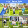 500 lbs 7 in 1 Swing Set for Kids Backyard Outdoor A-Frame Heavy-Duty Metal Swing Sets with Slide, 2 Swing Seats, 1 Climbing Net & Ladder, 1 Gym Ring