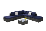 8 Pieces Outdoor Patio Sectional Sofa Couch,Wicker Furniture Conversation Sets with Washable Cushions & Glass Coffee Table for Garden, Poolside