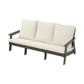HIPS 3 Seater Sofa with Cushion, Outdoor Garden Sofa, Sofa Set for Porch, Poolside, Terrace, and Yard Grey/Beige (Color: as Pic)