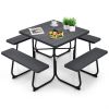 Outdoor Picnic Table with 4 Benches and Umbrella Hole