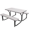 Outdoor Picnic Table Bench Set with Metal Base
