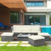 Patio Furniture, Outdoor Furniture, Seasonal PE Wicker Furniture,5 Set Wicker Furniture With Plywood Coffee Table,with lift TOP Coffee Table