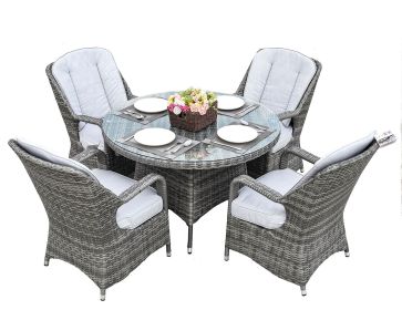 Direct Wicker 5-Piece Aluminum Wicker Round Outdoor Dining Set with Cushions (Color: GRAY)