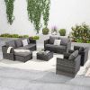 5 Piece Patio Furniture Set,Outdoor Wicker Rattan Sofa Conversation Set All Weather Patio Sectional Sofa Set with Glass Table