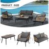 4 Pieces Patio Furniture Set, PE Rattan Wicker 4 Pcs Outdoor Sofa Set w/Washable Cushion and Tempered Glass Tabletop