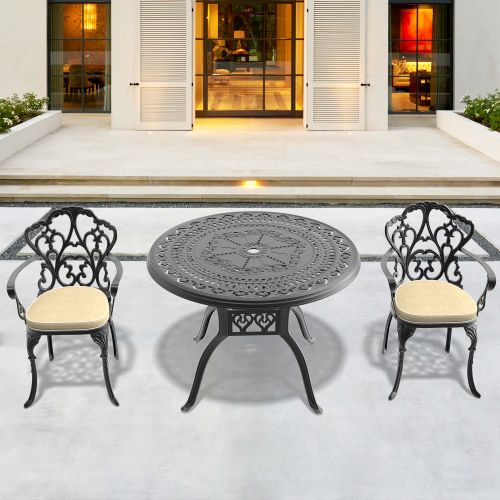 (Cushions In Random Colors)3-Piece Set Of Cast Aluminum Patio Furniture With Cushions