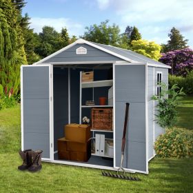 6x8ft Resin Outdoor Storage Shed Kit-Perfect to Store Patio Furniture,Grey (Color: as Pic)