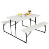 Indoor and Outdoor Folding Picnic Table Bench Set with Wood-like Texture