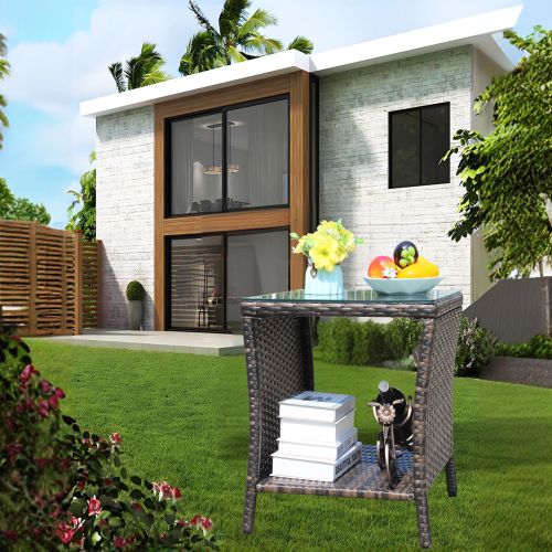 Outdoor Patio Furniture 1 Coffee Table With Clear Tempered Glass