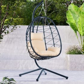 Egg Chair with Stand Indoor Outdoor Swing Chair Patio Wicker Hanging Egg Chair Hanging Basket Chair Hammock Chair with Stand for Bedroom Living Room B (Color: as Pic)