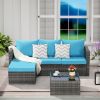 2 Pieces Patio Furniture Set,Outdoor Woven Sectional L- Shaped Patio Furniture ,Wicker Conversation Set with Ottoman