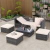 Patio Furniture, Outdoor Furniture, Seasonal PE Wicker Furniture,5 Set Wicker Furniture With Plywood Coffee Table,with lift TOP Coffee Table